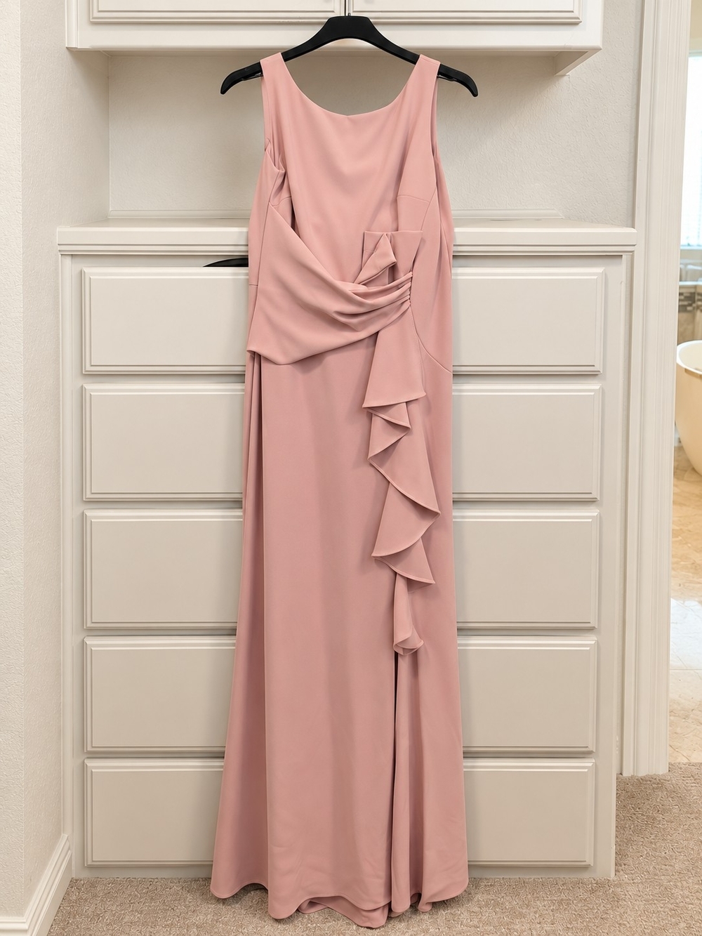 Betsy & Adam Blush Pink Sleeveless Ruffle-Accent Maxi Dress